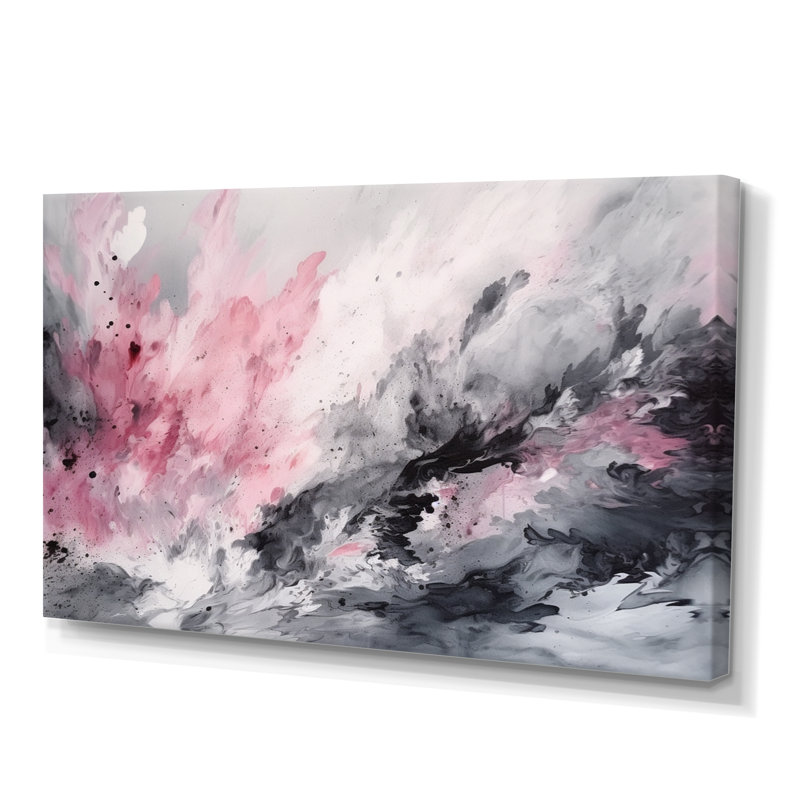 «Evolving In Pink Grey», reproduction sur toile géométrique abstraite, Toile tendue, H 24 po x l 32 po x P 1 po