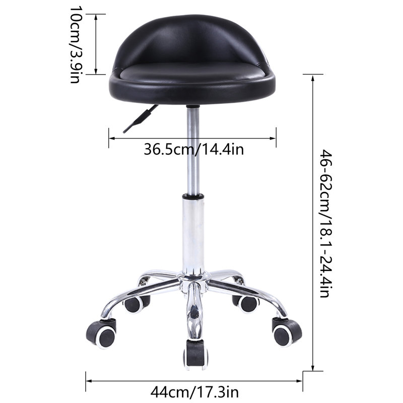 Backed Adjustable Height Ergonomic Lab Stool with Wheels, Black