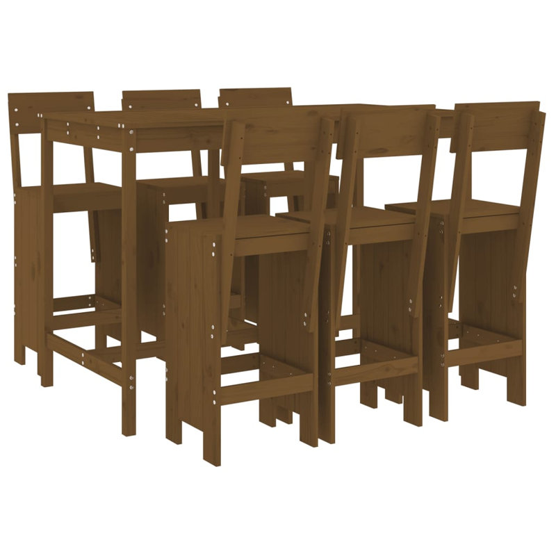 Ayron Brayden Studio Bar Set with Wood Frame and Solid Wood Outer Material, Honey Brown