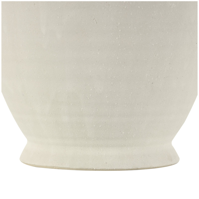 Ceramic Textured Decorative Vase with 4 Handles, 13.95" H x 13.95" W x 13.95" D, Cream