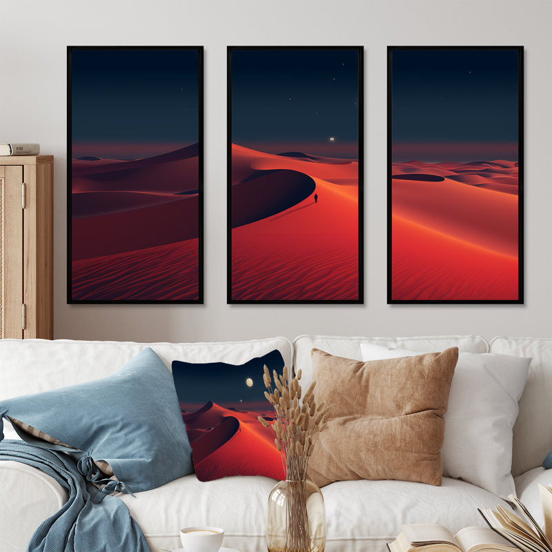 Noir et rouge, désert, lever de soleil, photo V - art mural désert, Cadre flottant noir, H 40 po x l 61 po