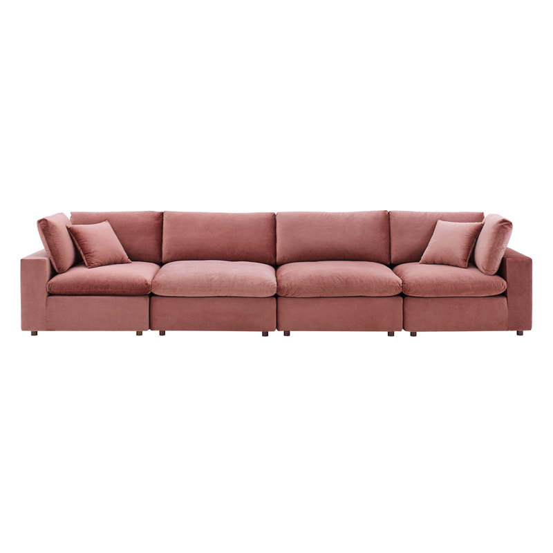 Modway Commix Down Filled Overstuffed Performance Velvet 4-Seater Sofa, Dusty Rose