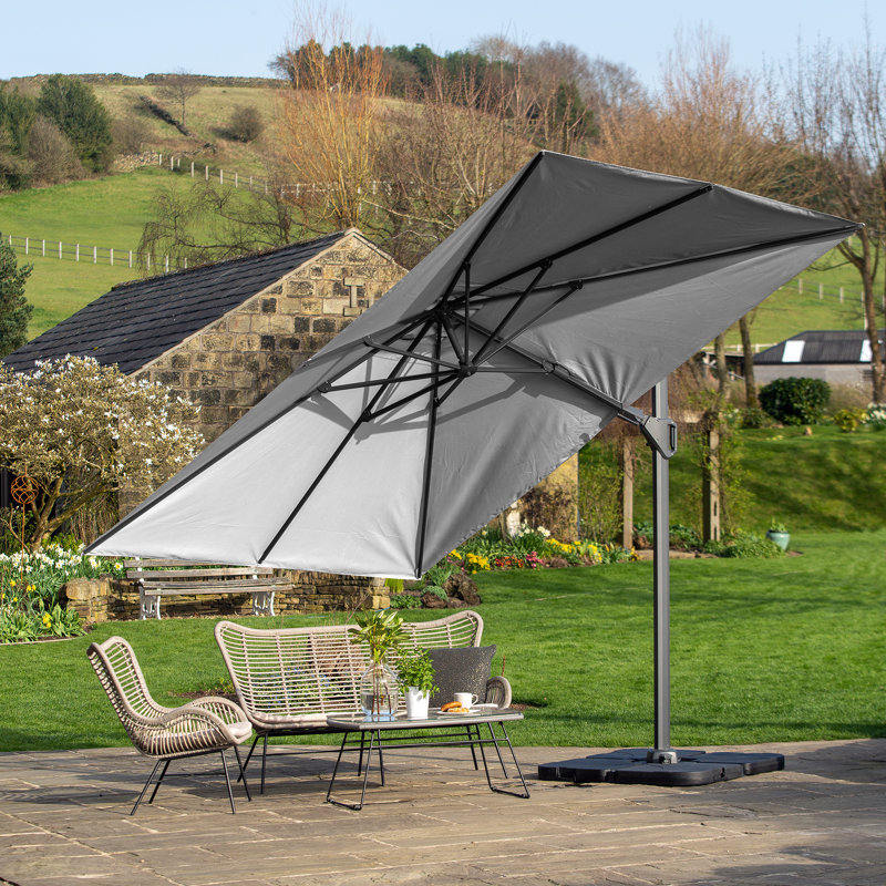 Batson 350cm X 260cm Rectangular Cantilever Parasol, Light Grey, Black