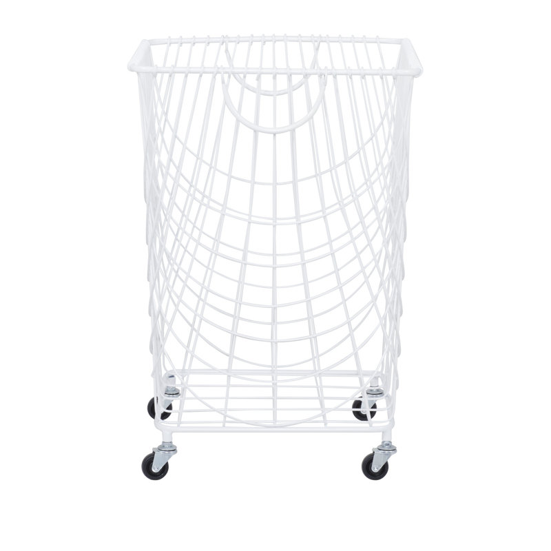 Metal Deep Set Metal Mesh Laundry Basket Storage Cart with Wheels and Handles, Medium ( 24" H x 16.85" W x 16.55" D), White