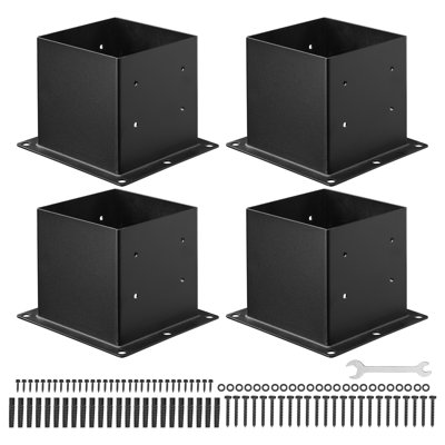 Base de poteau 4 x 4, supports intérieurs de poteau de 3,6 x 3,6 po / 92 x 92 mm, poteaux de terrasse en acier au carbone robustes, supports de poteaux en bois pour plaque de base de support de rampe de pavillon, noir