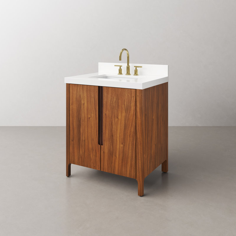 Sequoia 30 In. Single Sink Whitebrook Engineered Marble Countertop Bath Vanity With Faucet, Noir Juglans, Gold