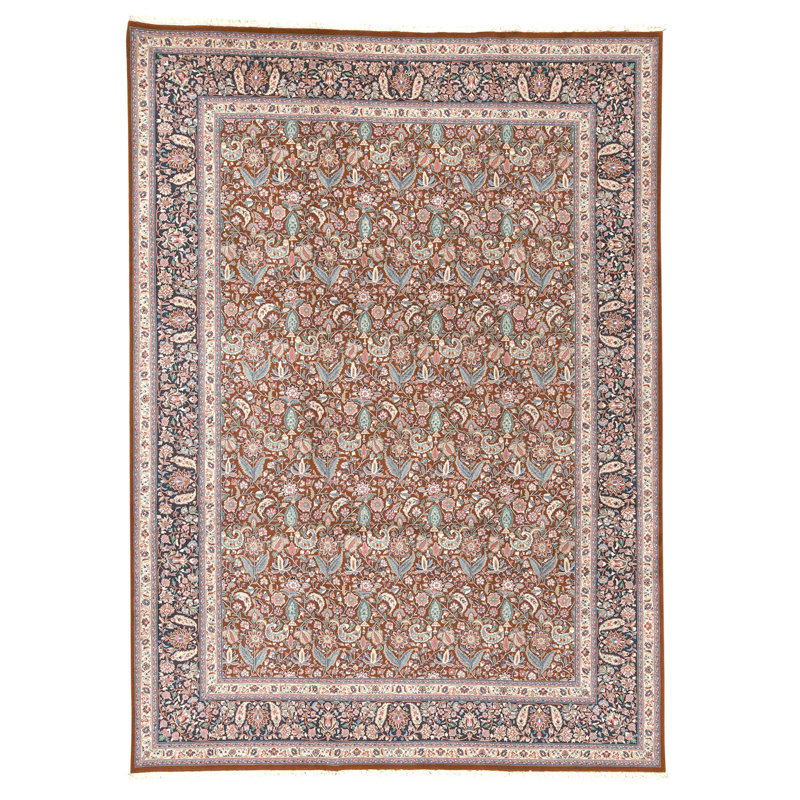 Tapis bleu marine et vin de haute qualité noué à la main