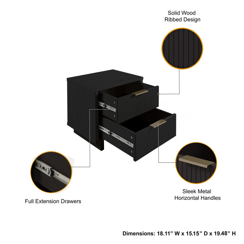 Laureli 18.11'' W Solid Wood Nightstand, Black, Set of 1