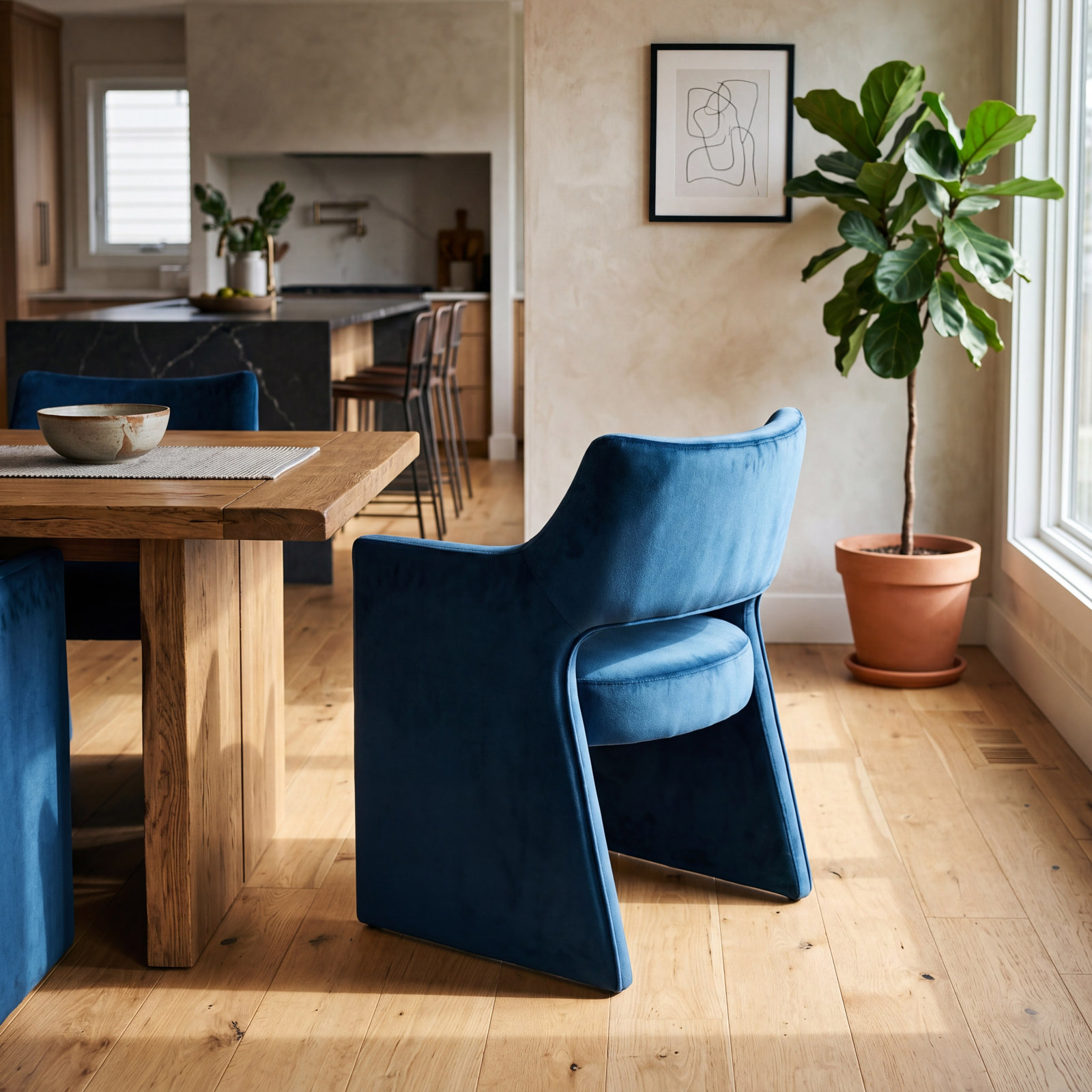 Camillo Velvet Dining Armchair, Blue