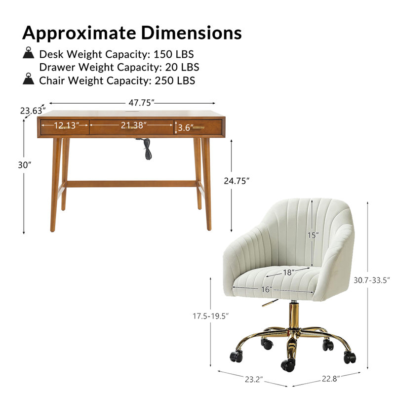 Ensemble de chaises de bureau 2 pièces Adan, Ivoire ivoire