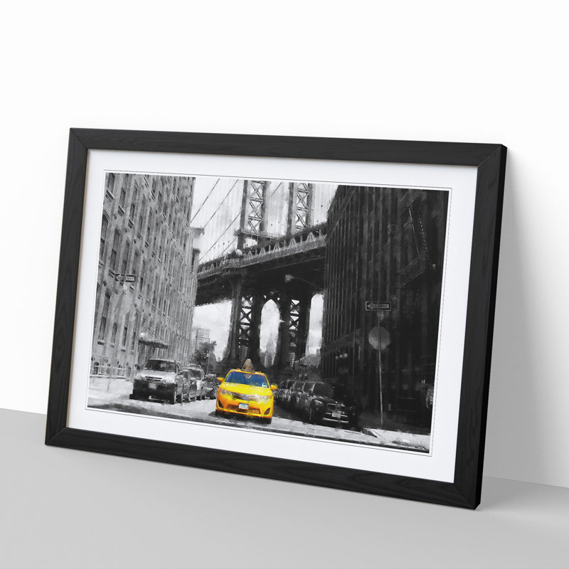 Yellow Taxi Cab Vol.1 - Framed Print, 48cm H x 65cm W x 2cm D, Black Framed