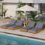 Ensemble de chaises longues en bois d'acacia massif avec coussin de détente (gris foncé) - version crème assortie disponible