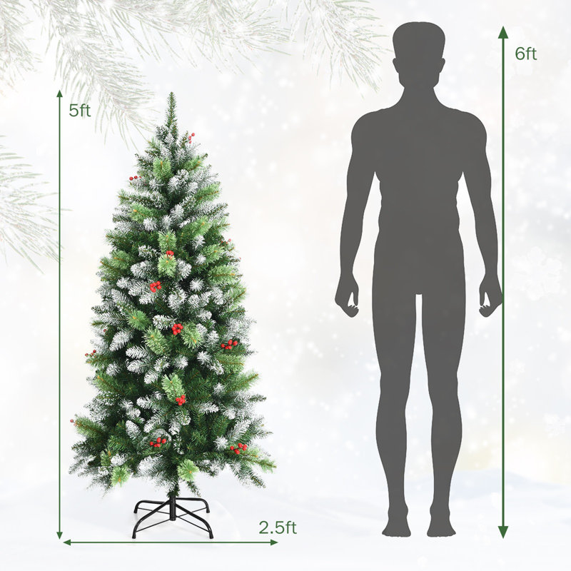 Arbre de Noël élancé vert et baies, 5'