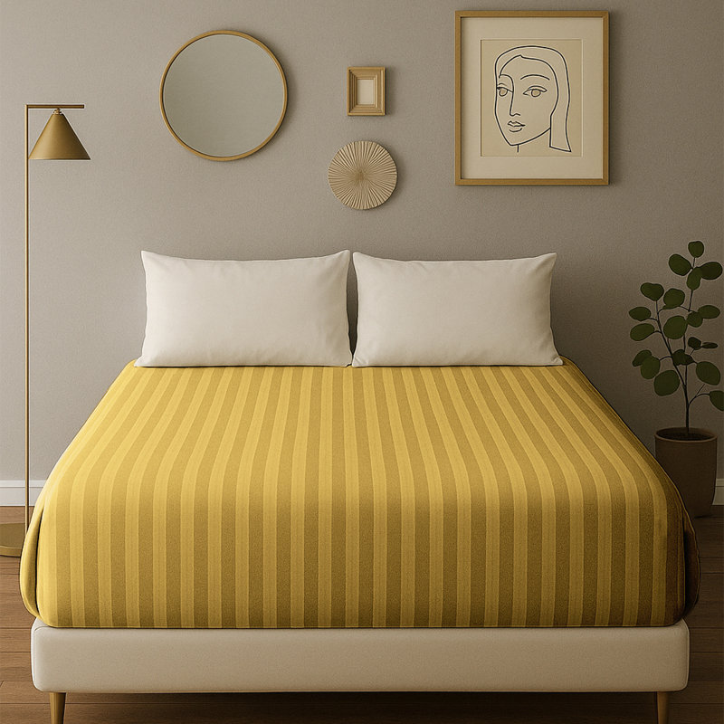 40cm Deep Pocket Microfiber Stripe Fitted Sheet, Single (3'), Ochre