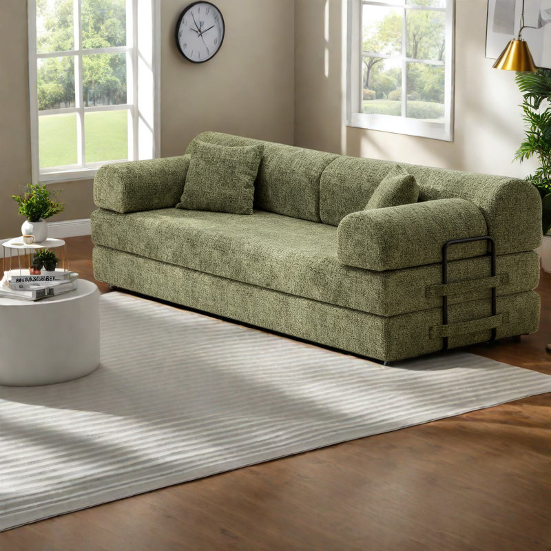 Canapé-lit multifonctionnel convertible, tissu vert doux pour la peau, style moderne pour salon ou chambre à coucher