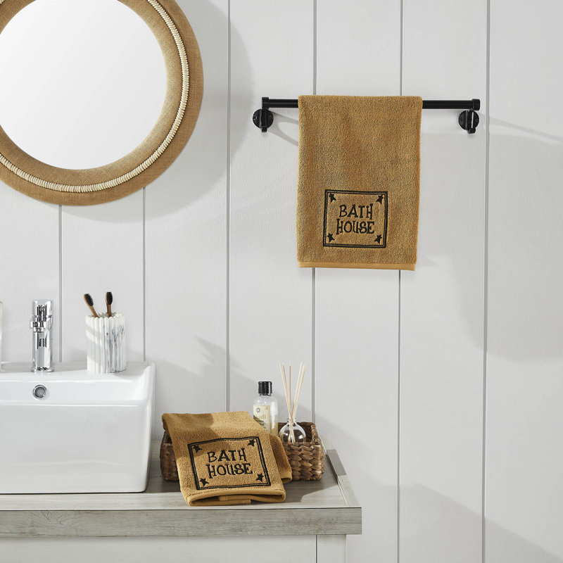Timeless Linens Bath House Prim Stars Tan Hand Towel Set of 2 16x26
