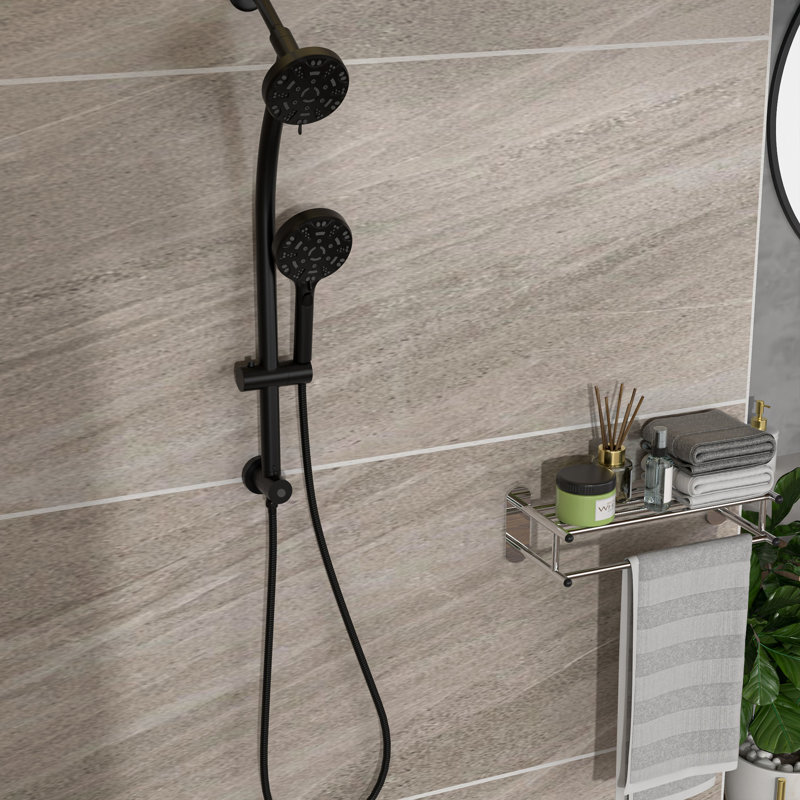 8 Hand Shower And 4.7" Rain Showerhead, Matte Black, Adjustable Rod & Holder Dual Head Kit, Hose, Matte Black