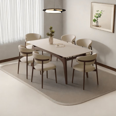 Rectangular Stone Slab Solid Wood Dining Table