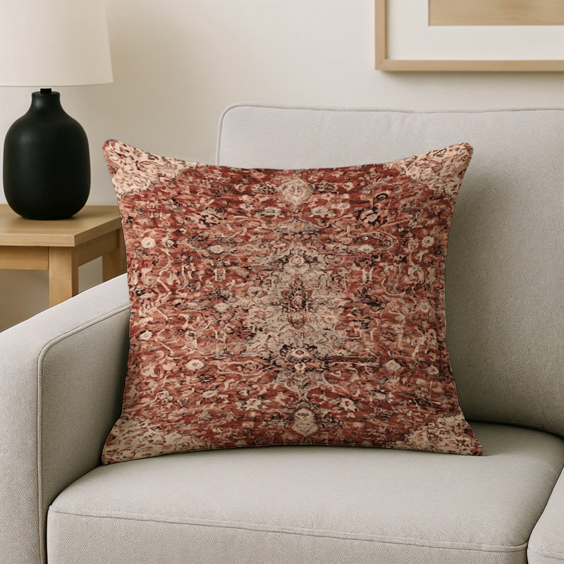 Coussin décoratif intérieur et extérieur Modern, Rouille / beige / brun, Carré 16 po