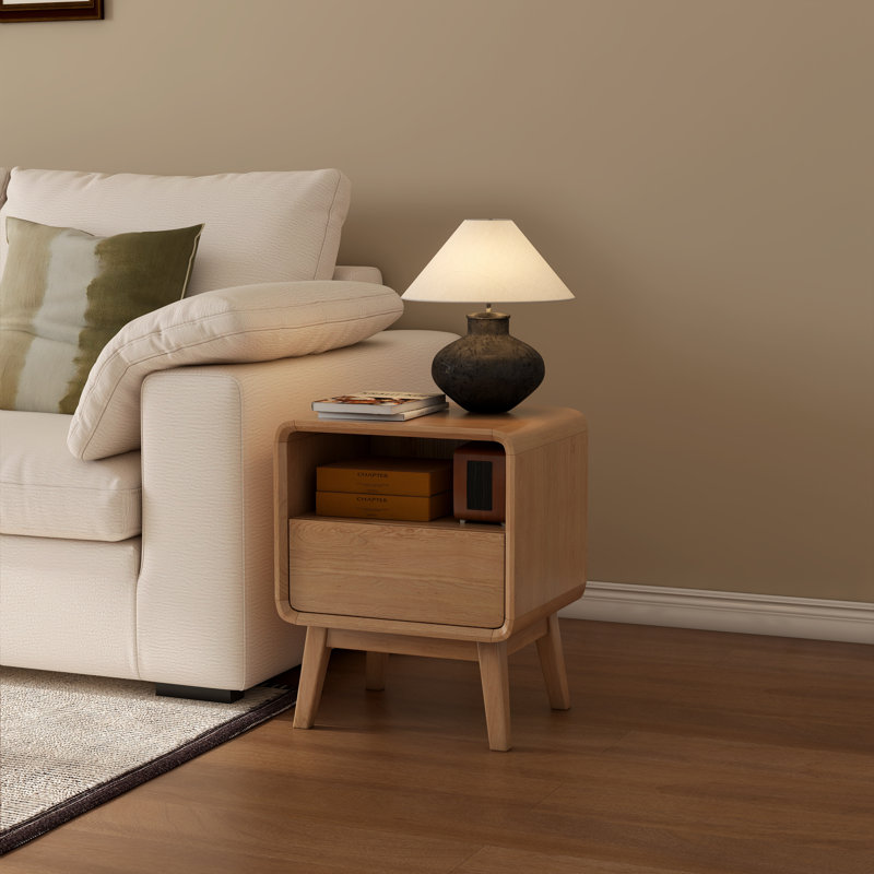 42cm W Solid Wood Bedside Table, Oak