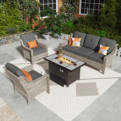 Wicker 6 - Person Patio Conversation Set with Cushions