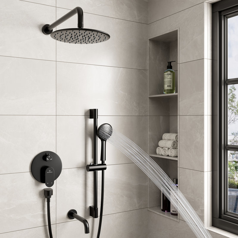 Matte Black Adjustable Height Rain Shower System with Handheld