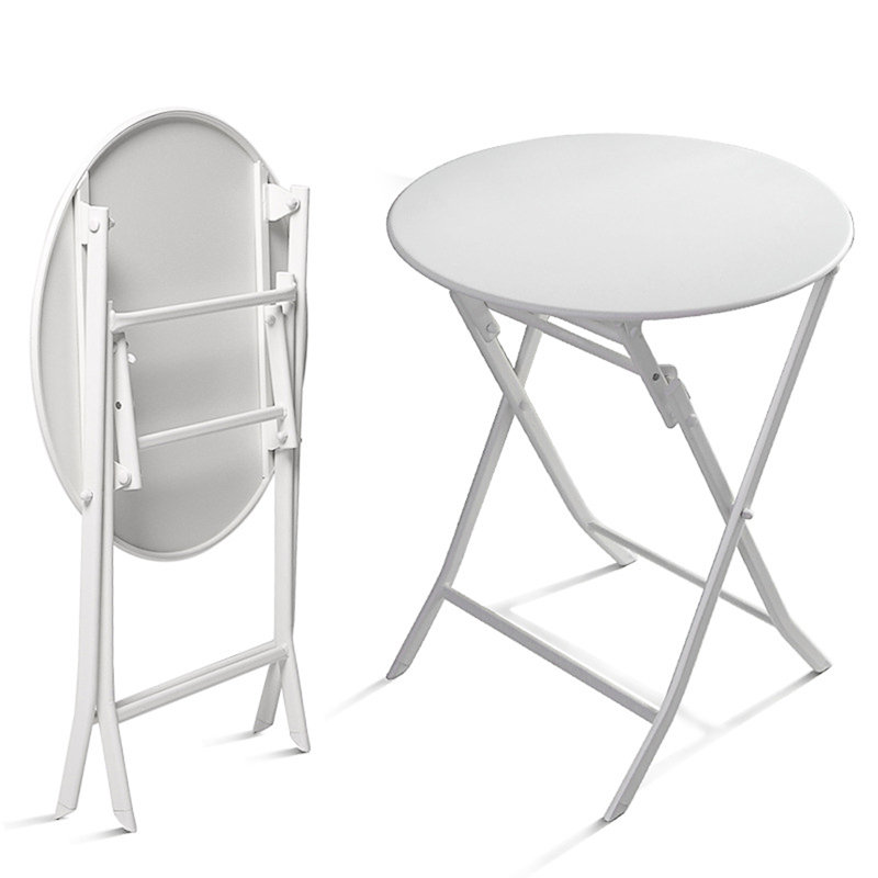 3 Piece Patio Bistro Set Of Foldable Round Table And Chairs, White