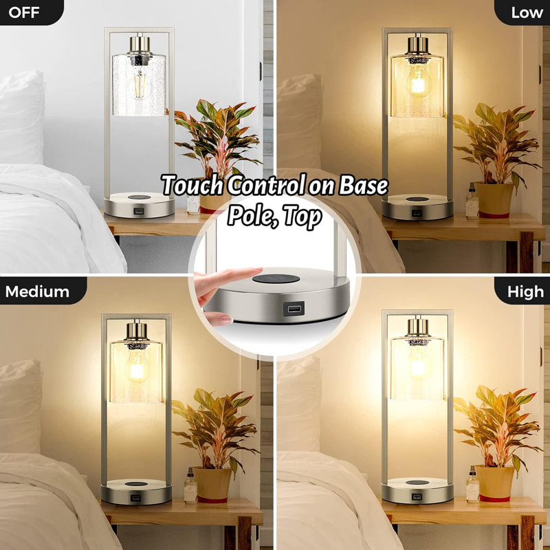 Ensemble de 2 lampes de chevet à intensité variable avec port USB, Argent argent