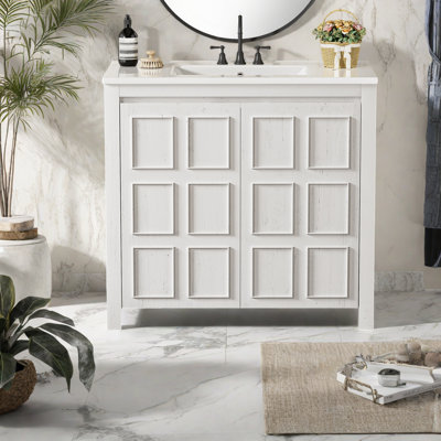 36 " Bathroom Vanity Organizer With Ceramic Sink, Set Bathroom Storage Cabinet