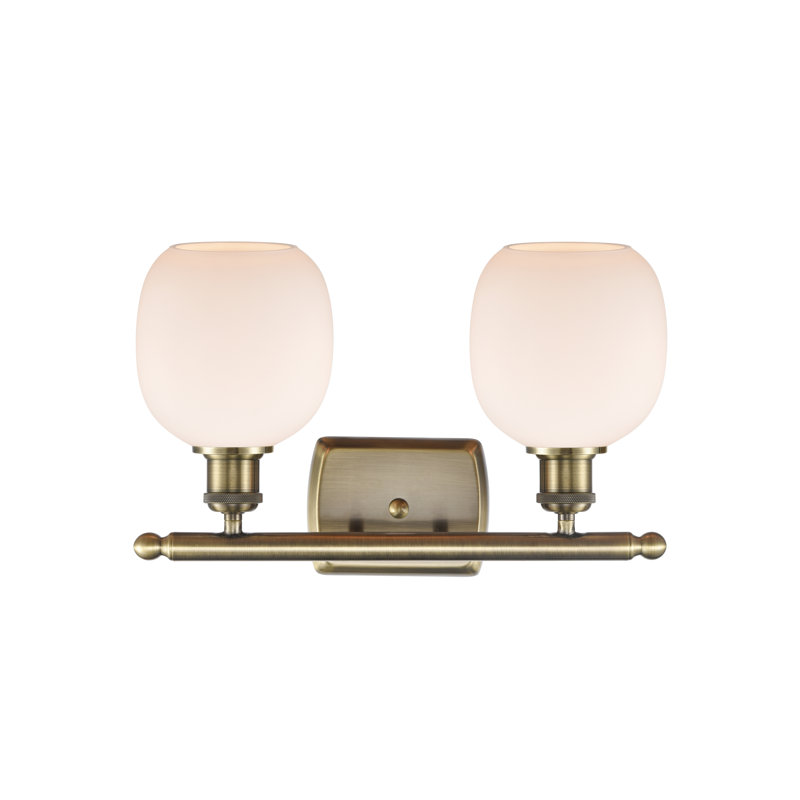 Éclairage pour meuble-lavabo à intensité réglable en laiton antique 2 lumières Wolff, Blanc mat, Incandescent, Laiton antique