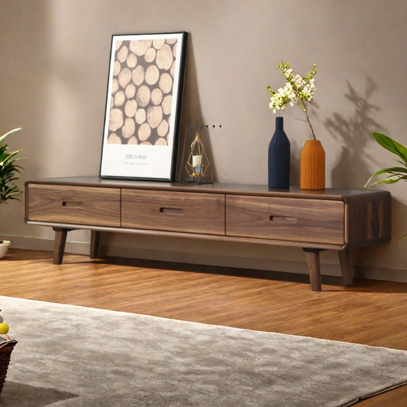 Meuble télé en noyer avec trois tiroirs de rangement, H 21,65 po x L 70,86 po x l 13,78 po