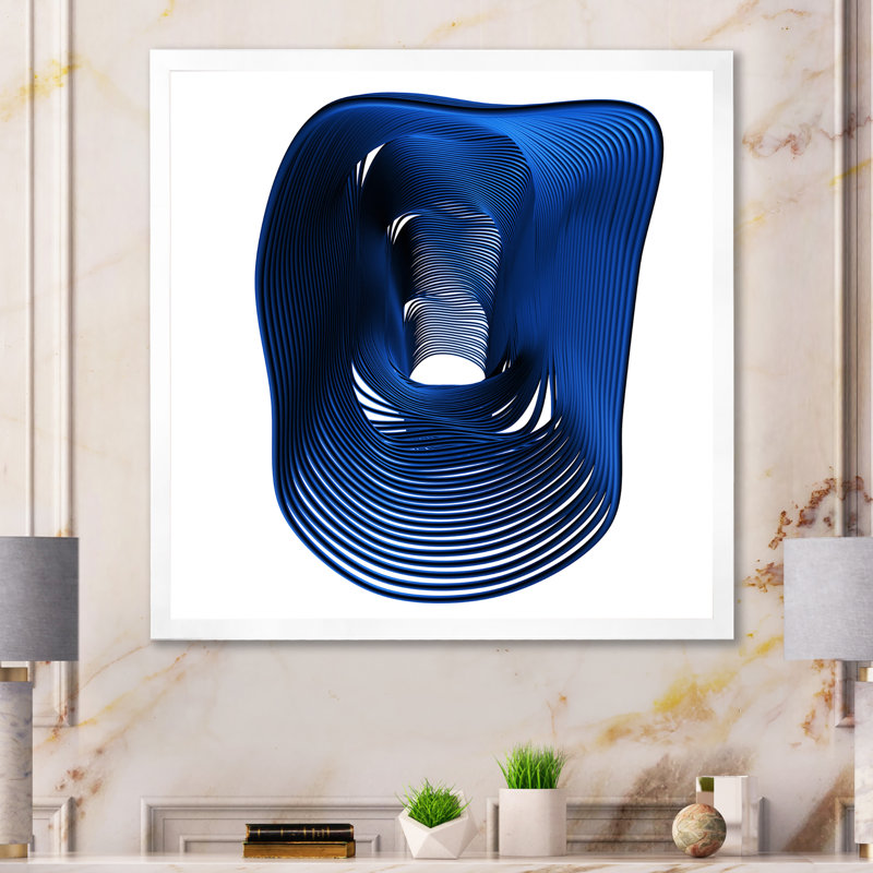 Fractale de forme abstraite bleue - œuvre d'art moderne et contemporaine sur toile, Cadre photo blanc, 30" H x 30" W x 1" D