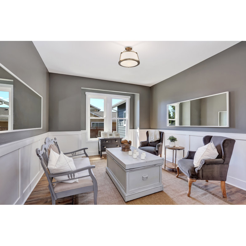 Cutty 3-Light Semi-Flush Mount in Burnished Brass with White Fabric Shade
