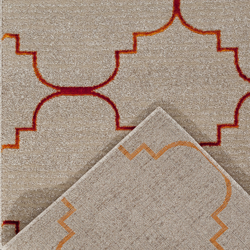 Tapis décoratif géométrique crème/orange intérieur/extérieur Milne, Rectangle 5 pi 2 po x 7 pi 2 po