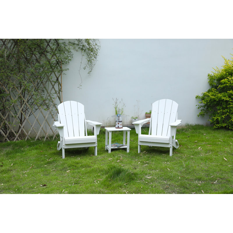 Folding Adirondack Chair With Side Table, 3-Piece Adirondack Chair Set With Wood Texture(Includes 2 Chairs And 1 Table)