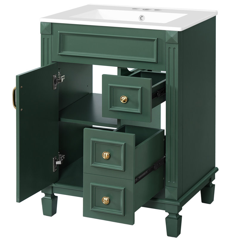 Meuble-lavabo moderne 24 po avec lavabo en céramique, 2 tiroirs et tablette réglable