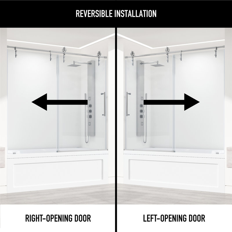 Hamilton 56-60" W x 68" H Sliding Frameless Tub Door with 3/8" Clear Glass, Chrome