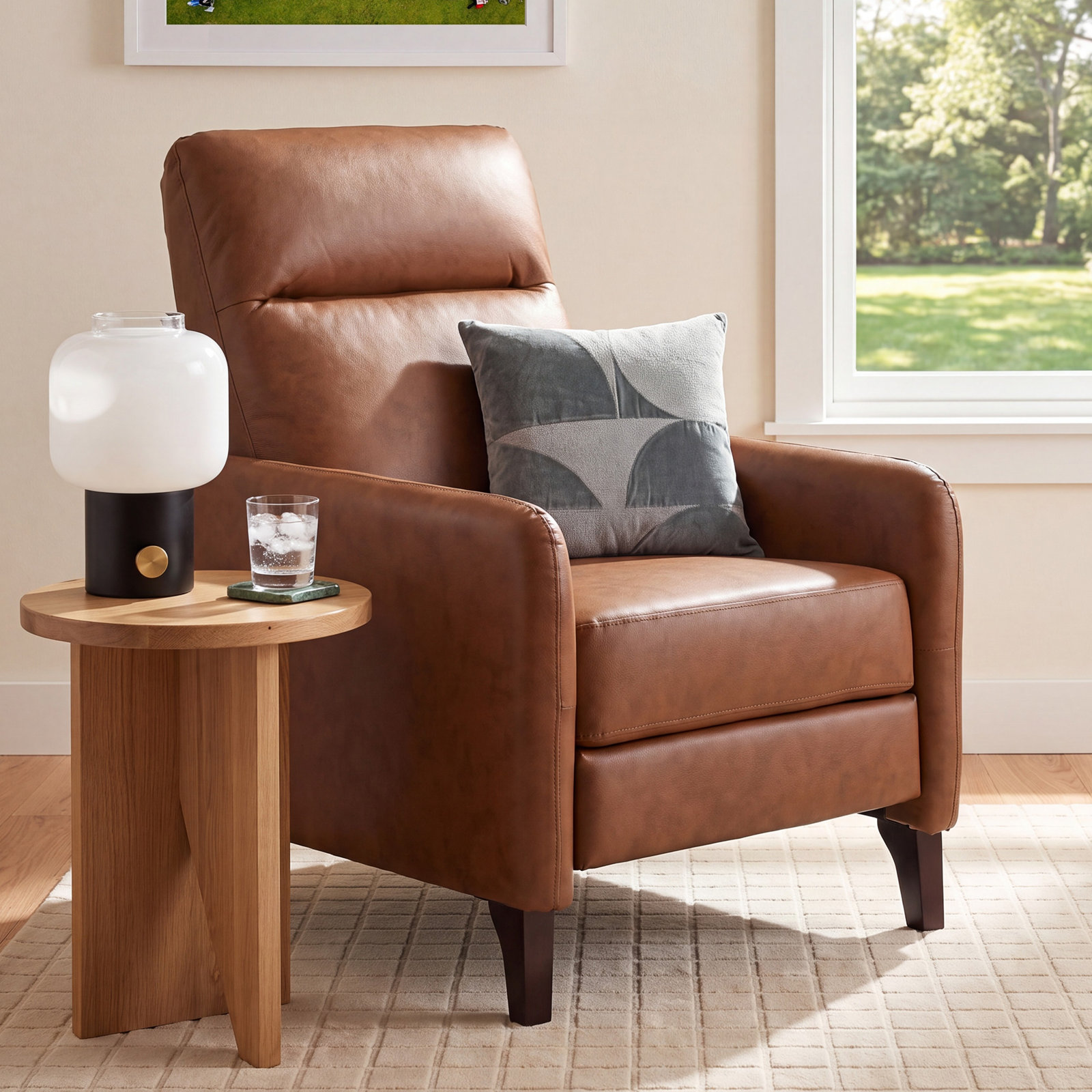 Sima 30" Genuine Leather Manual Recliner, Brown