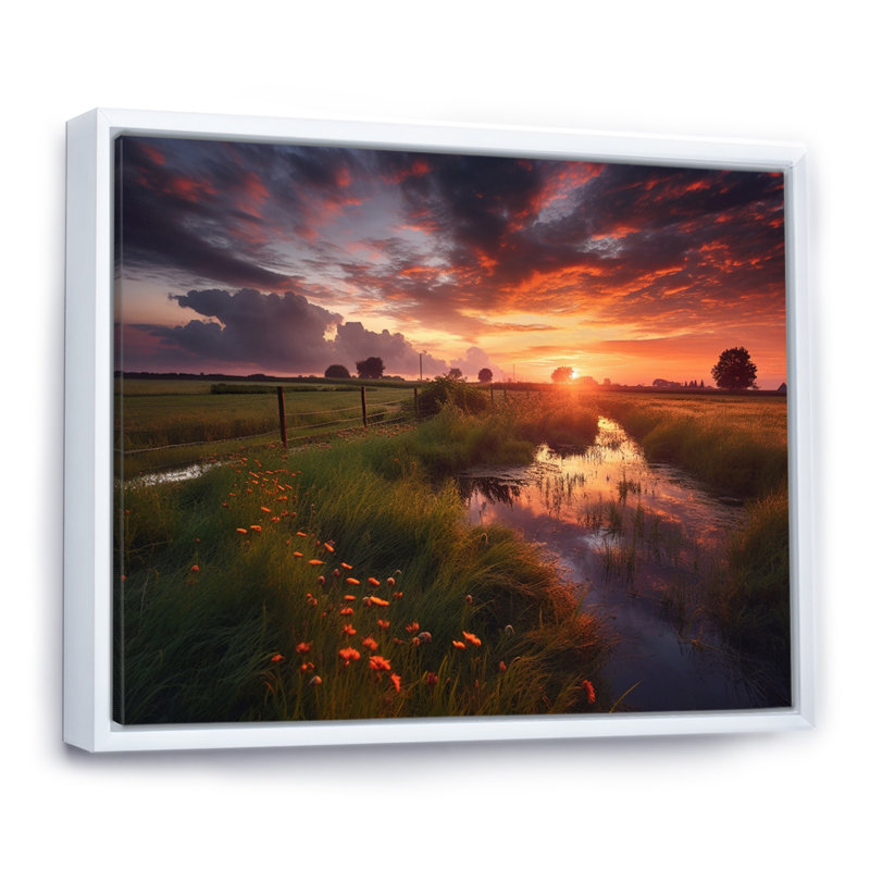 «A Single Tree Glorious Sunset In Flanders Fields», reproduction sur toile, H 24 po x l 32 po x P 1 po, Cadre flottant blanc