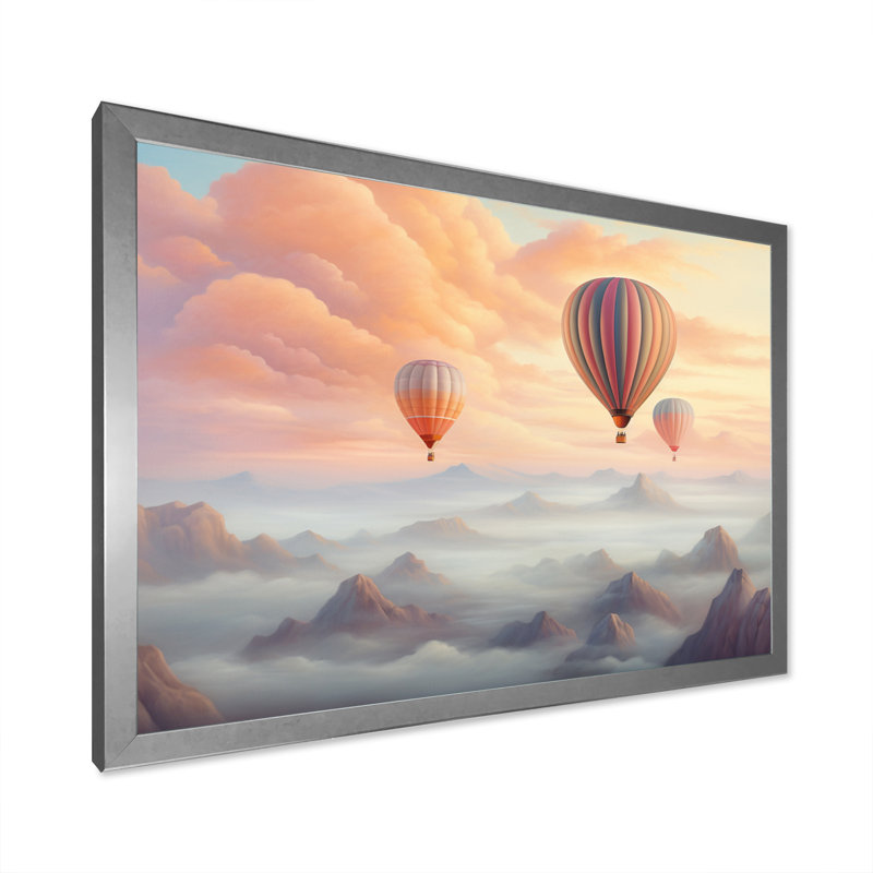 Pink Hot Air Ballon Ethereal II - Transportation Canvas Wall Art, H 34 po x l 44 po x P 1,5 po, Cadre photo argenté