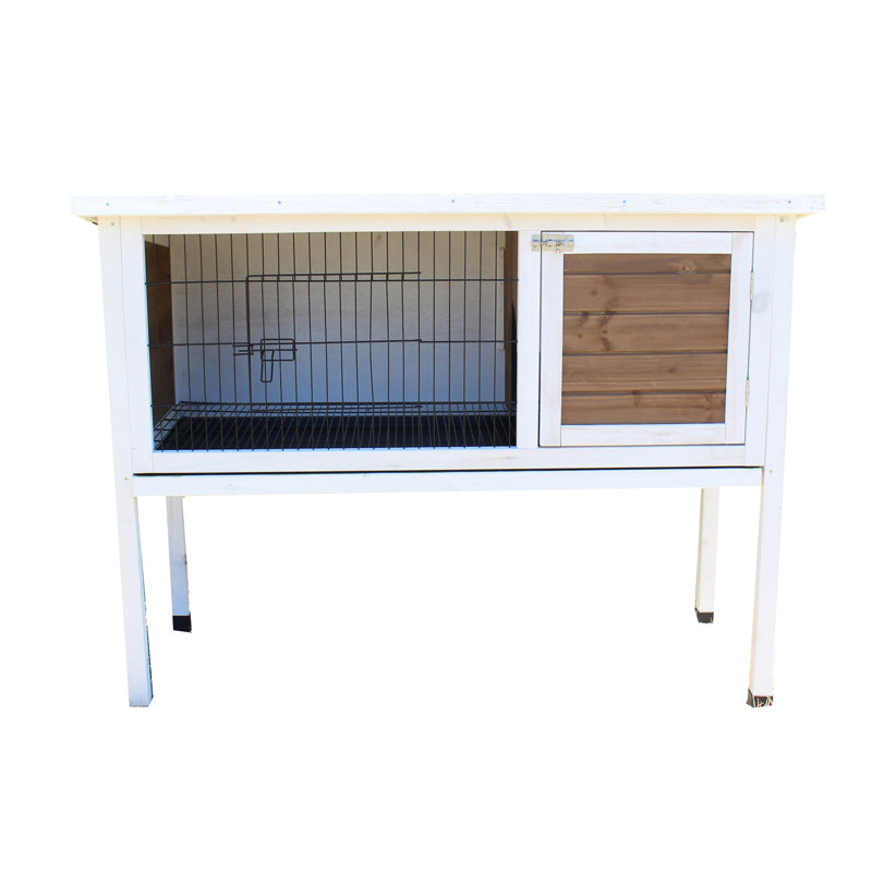 Zylina White and Natural Wood Rabbit Hutch with Mesh Door
