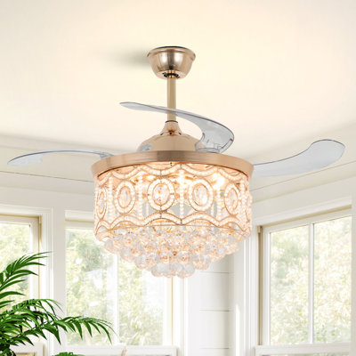 42" Gamlet Rose Gold Crytal Ceiling Fan with Remote Control Kit
