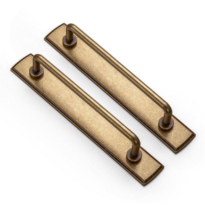 Distressed Backplate Bar Pull Multipack, Antique Brass, 5"