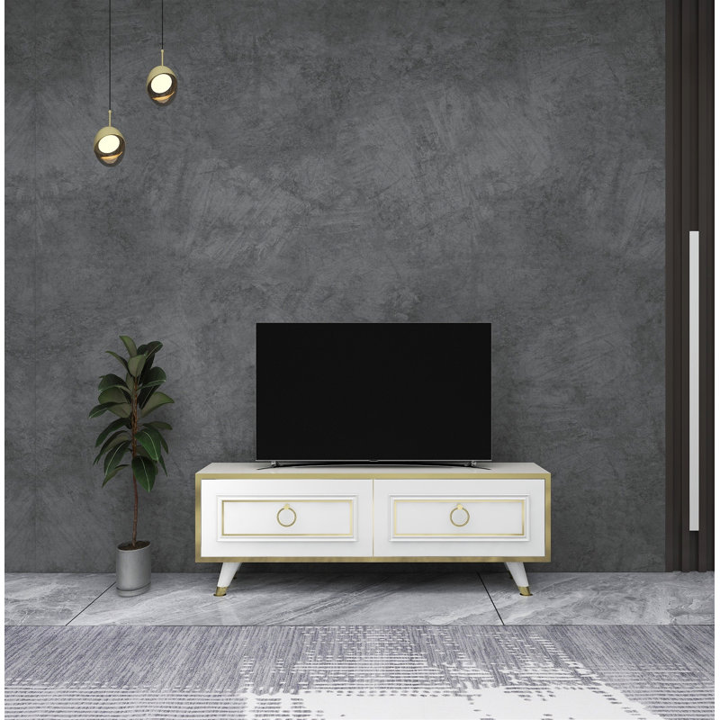 Harue TV Stand for TVs up to 50", White/Gold
