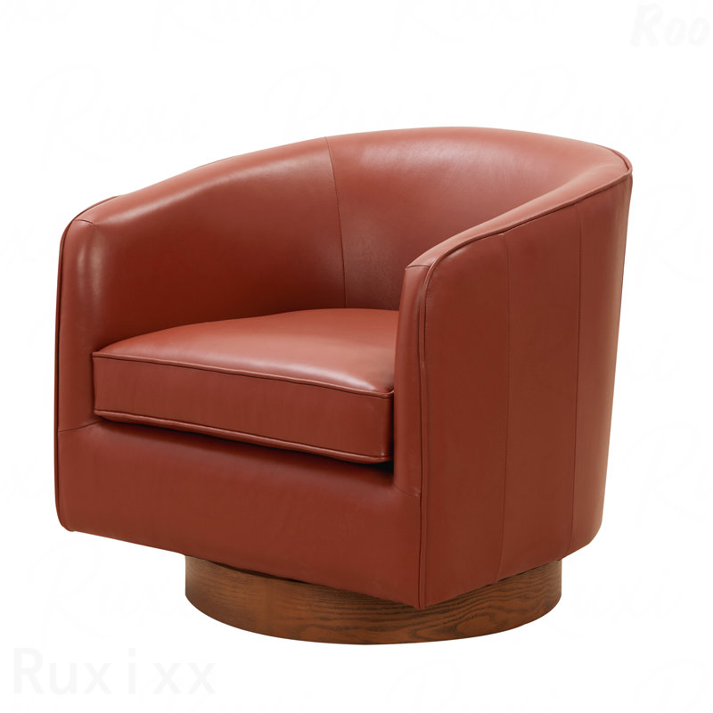Caramel enveloppé dans le dessus - Fauteuil de fonction rotatif en cuir de qualité supérieure à base en bois dans les bureaux élégants