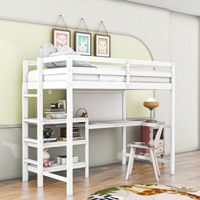 Orwell Twin Size Wooden Loft Bed with Shelves And Desk