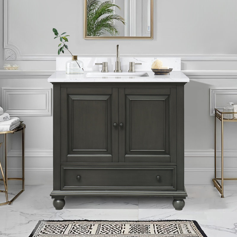 Ensemble de meuble-lavabo simple 37 po Samoset, Glacis gris anthracite, Blanc cala