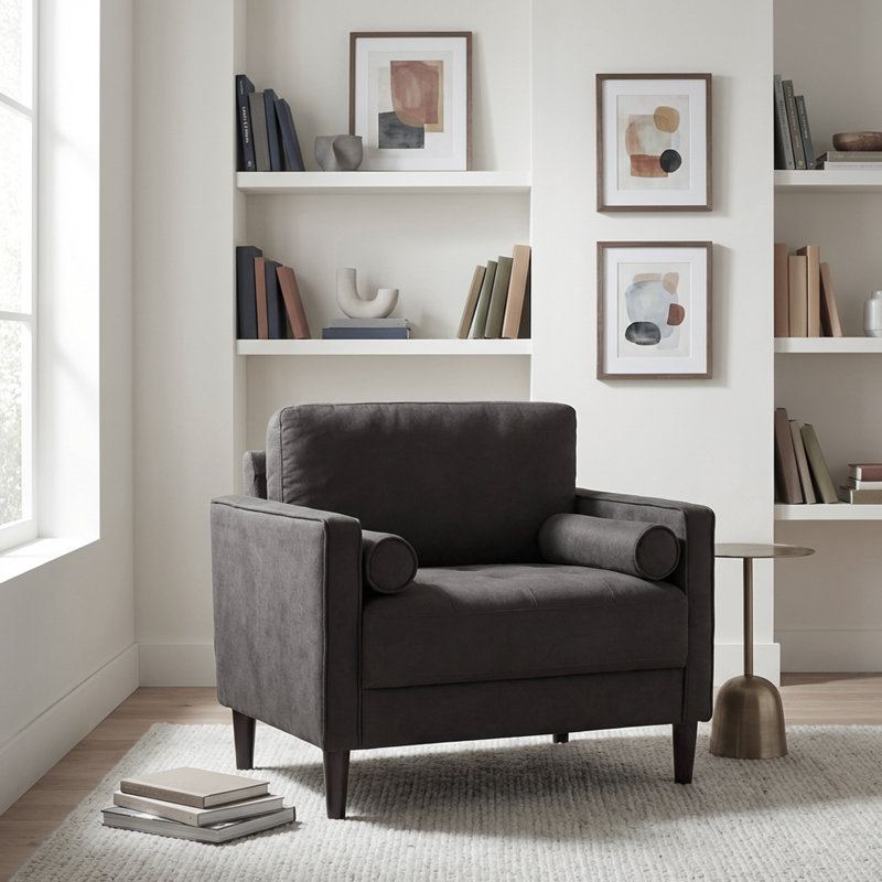 Garren 39.8" Square Arm Tufted Club Chair, Charcoal Polyester