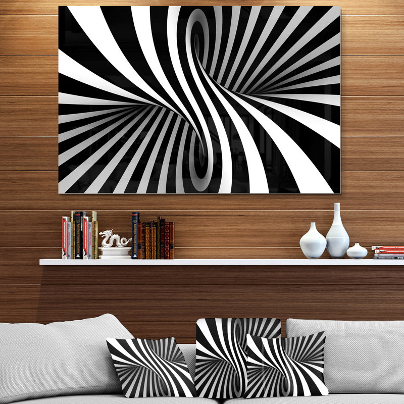 Noir et blanc en spirale - Art mural numérique en métal, H 30 po x l 40 po, Métal métal