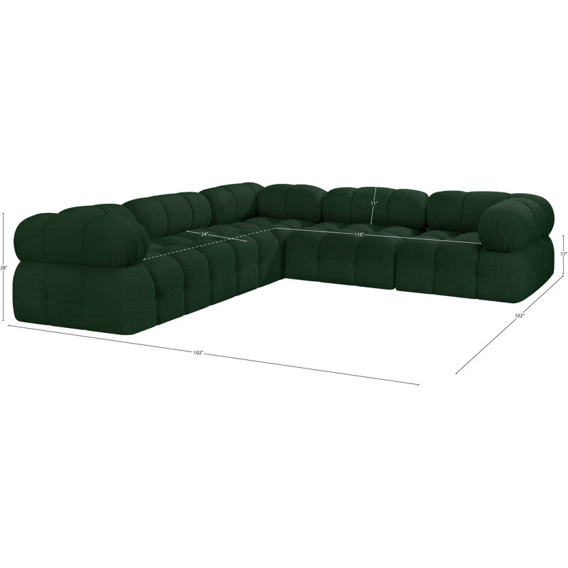 Ames Upholstered Sofa, Green Boucle Fabric, 2 Armless, 3 Corner